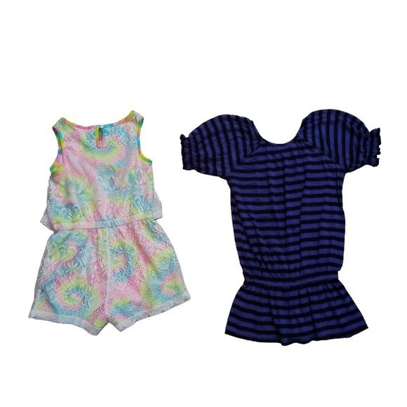 Girls Two-piece Bundle Dressy Top / Romper Size 10-12 Tye Dye /Stripes - Picture 5 of 13